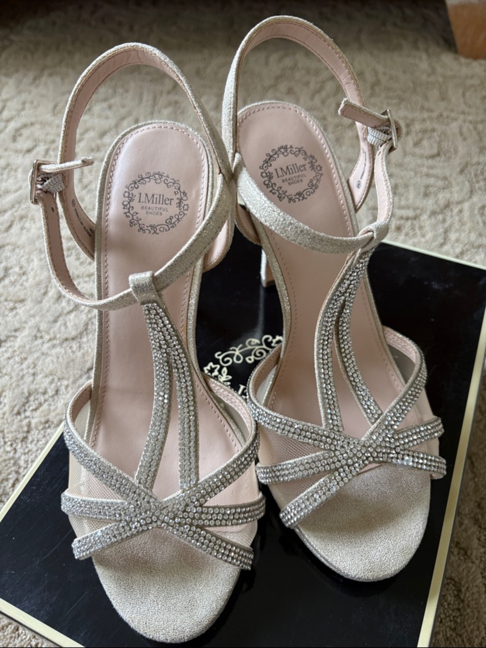 J. Miller Silver Rhinestone Strappy Heels - Elegant Evening Sandals